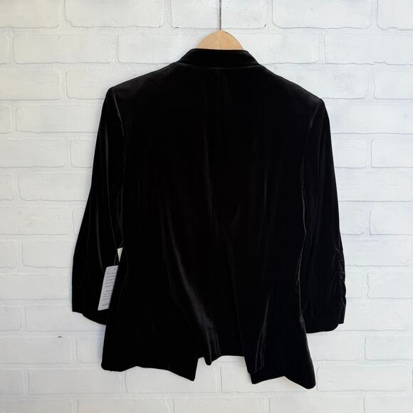Eliza Jay NWT Ruched Sleeve Black Velvet Work Career Event Blazer sz M - Picture 2 of 6